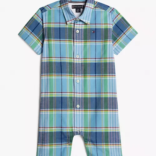 Plaid Stretch-Cotton Shortall