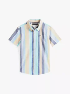Stripe Print Slub Cotton Shirt