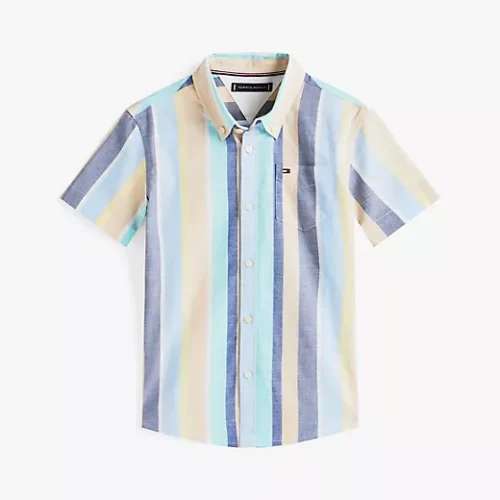 Stripe Print Slub Cotton Shirt