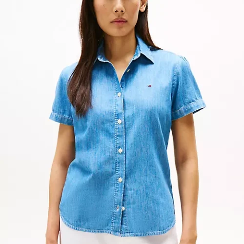 Chambray Puff-Sleeve Shirt