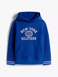 Monotype Logo Hoodie Azul y Rojo Desliza Imagen